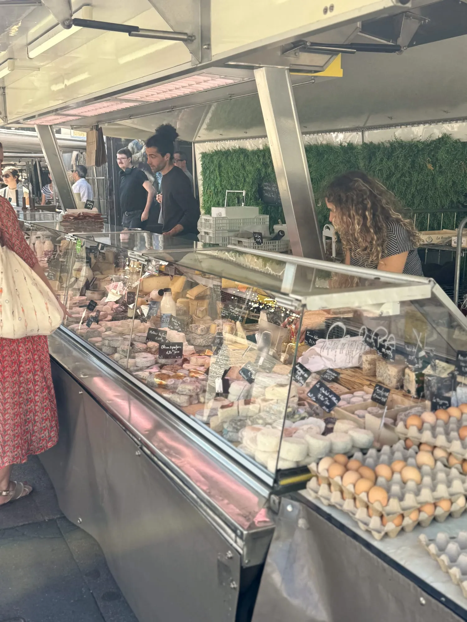 Cheese and eggs on a covered-market stall